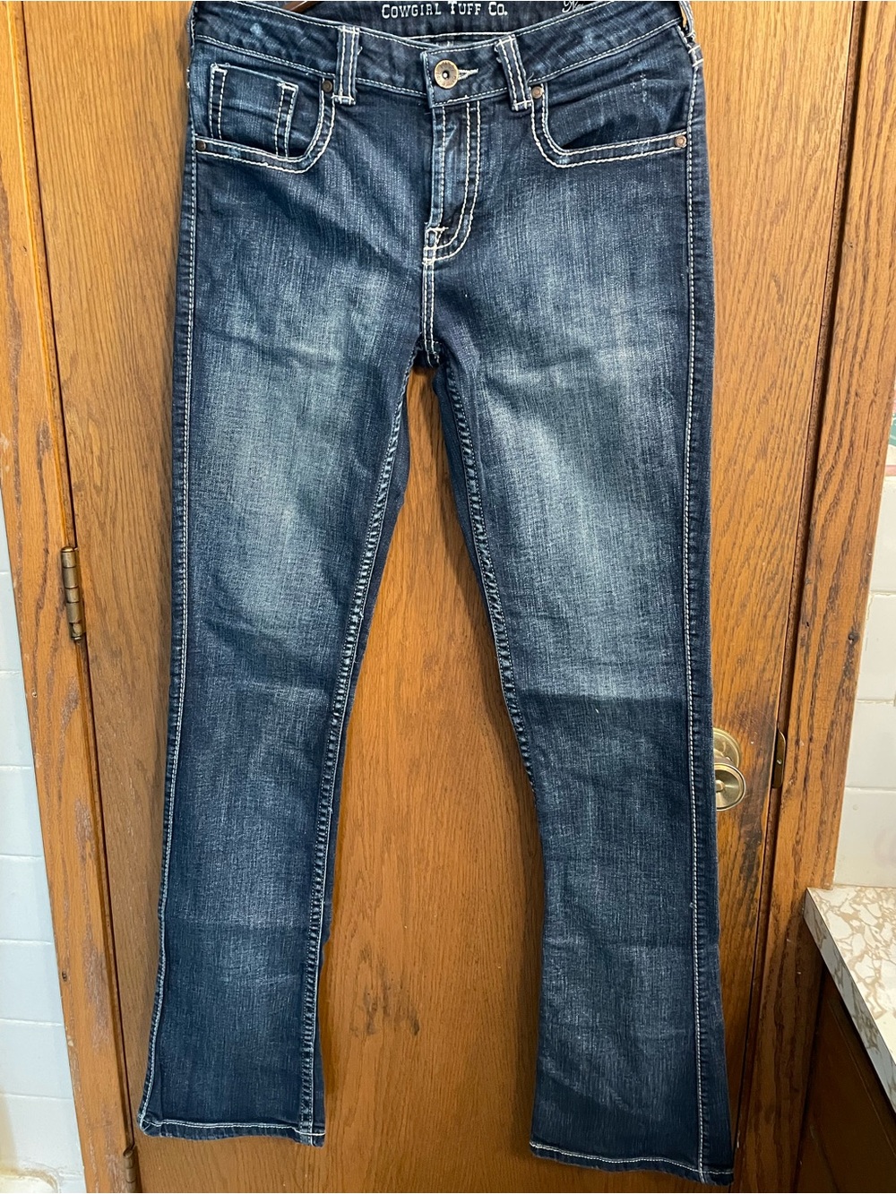 Cowgirl Tuff Dark Blue Denim Jeans with Contrast Stitching
